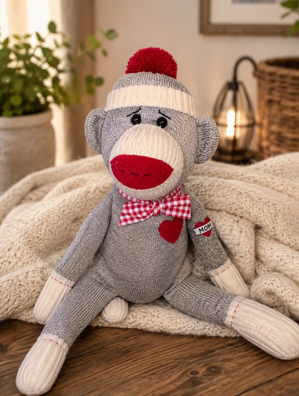 Kathleens' traditional gray sock monkey
